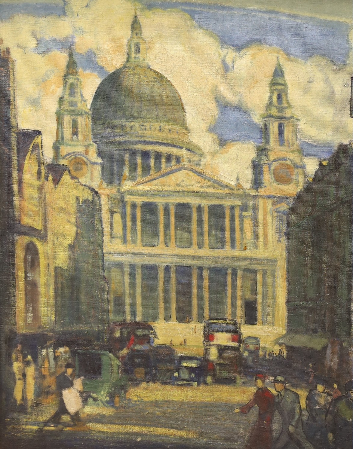 Modern British, oil on canvas, View of St Paul's Cathedral, initialled and dated '32, 50 x 40cm